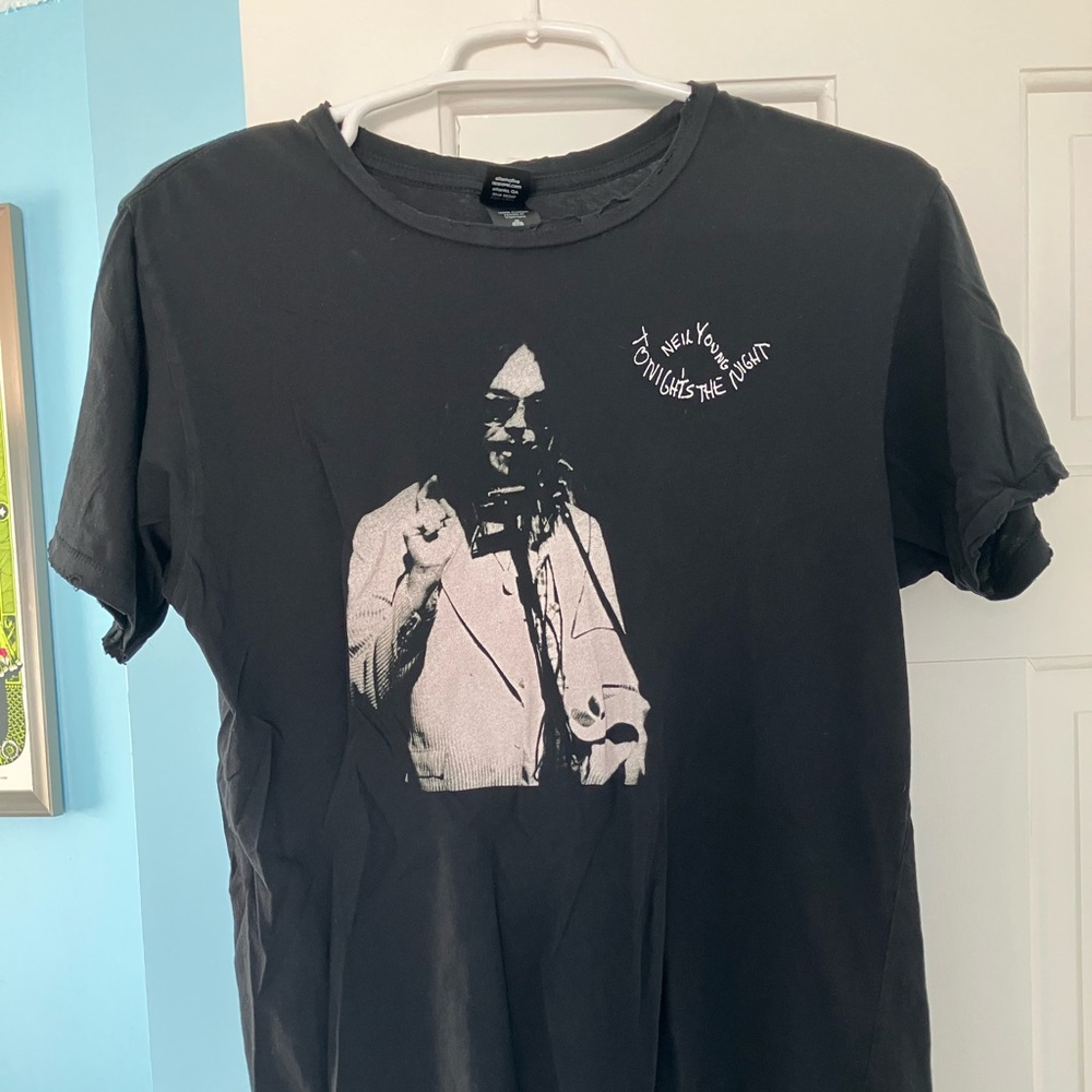 Black Neil Young Tonight’s the Night Vintage Tee with White Print